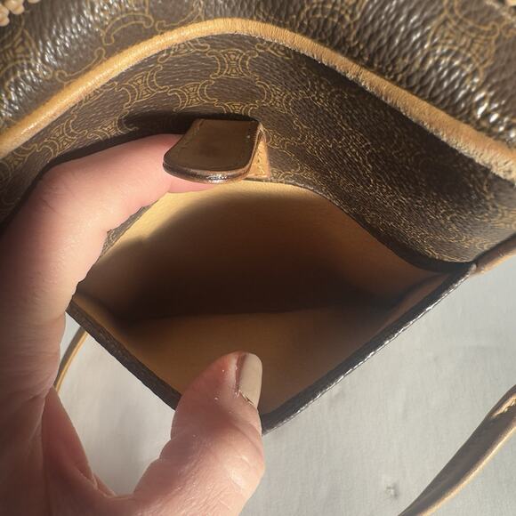 CELINE Macadam 5oc1981 Brown PVC Shoulder Bag Zip Pocket Vintage Authentic - Picture 9 of 12